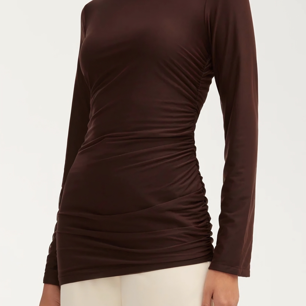 Mesh Rouched Top - Chocolate Plum